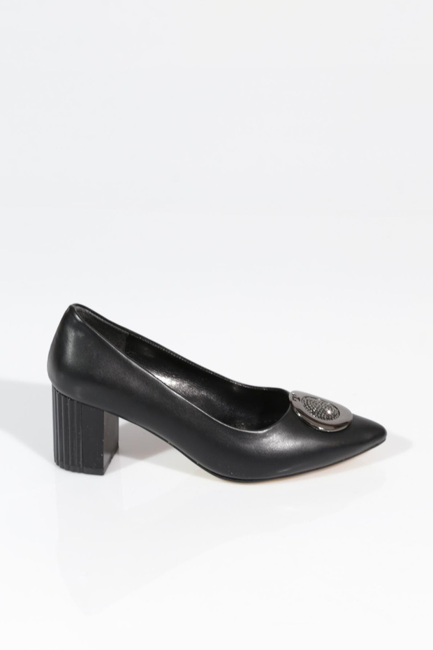 K112 Women's Pointed-Toe Silver Stone-Buckled Heeled Shoes