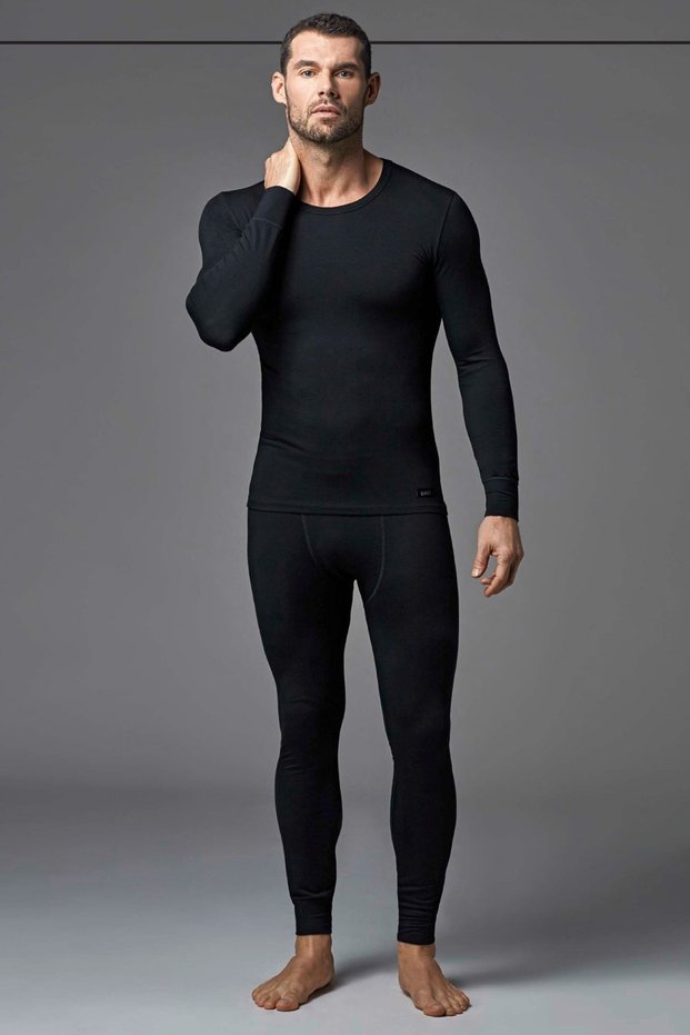 6125V6250 Men's Long Sleeve O Neck Thermal Underwear Suit-Black