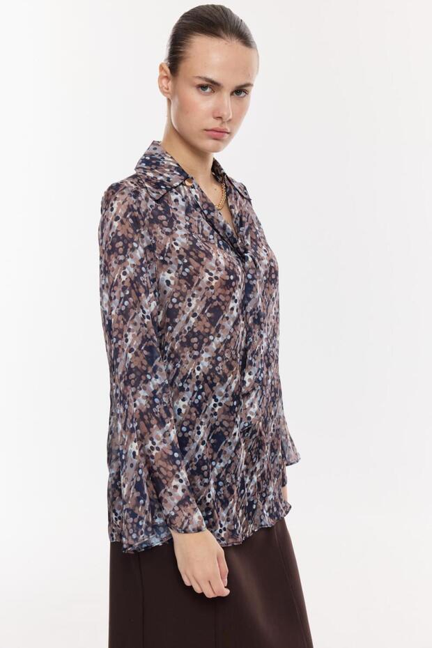 Desenli Şifon Drapeli Bluz - 7