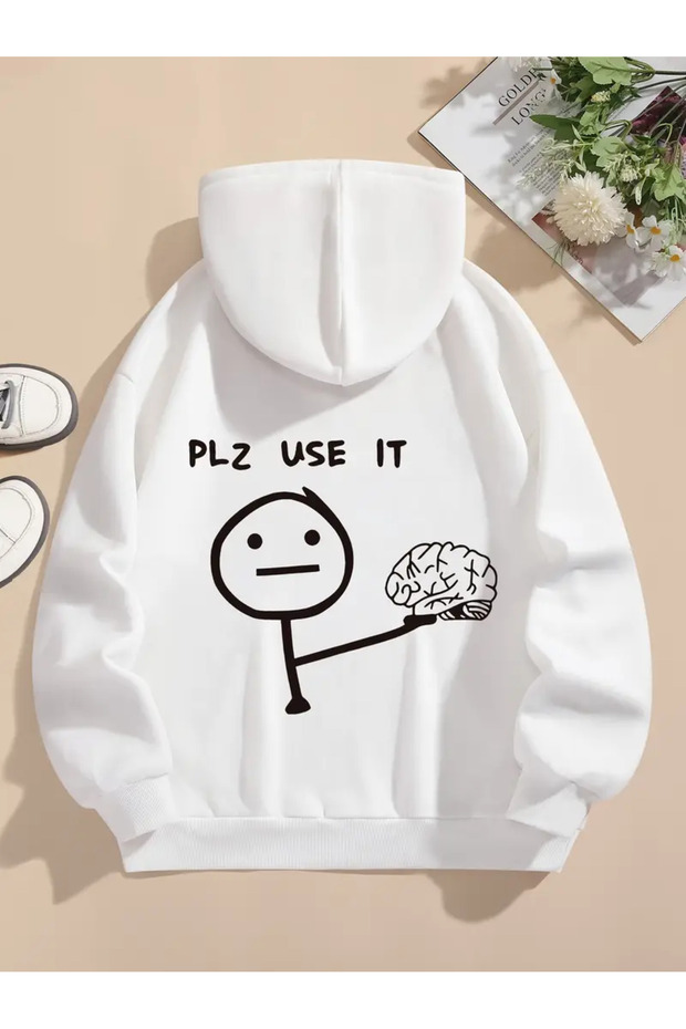 سويت شيرت بغطاء للرأس مطبوع عليه عبارة Please Use It للجنسين، مصنوع من القطن بنسبة 100%