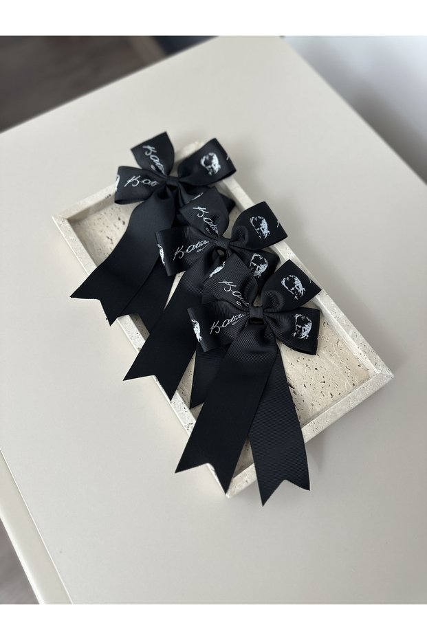 Ataturk Signed Black Bow Clip Girl's Hair Clip