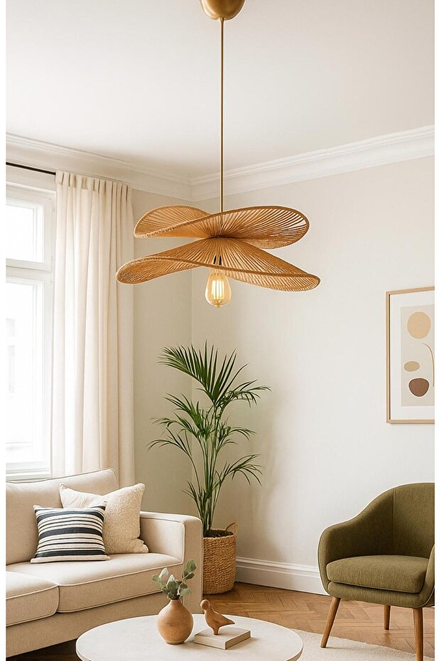 Modern Boheme Rustik Hasır Sarkıt Avize Salon Yatak Odası Avize Rattan Avize - 1