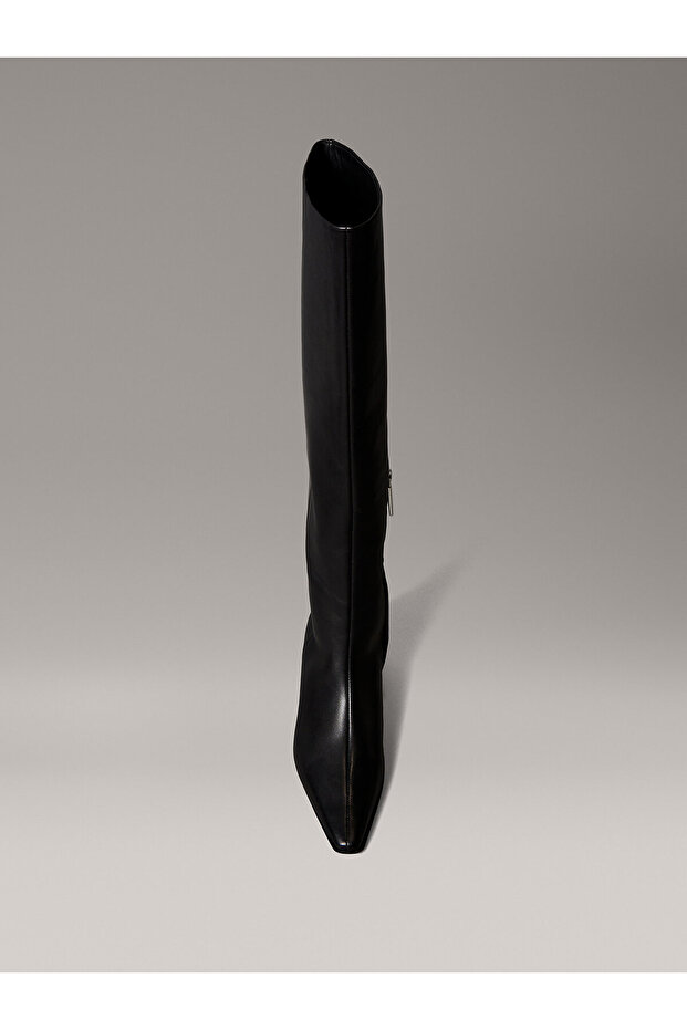 Leather Kitten Heel Knee Boots - 4