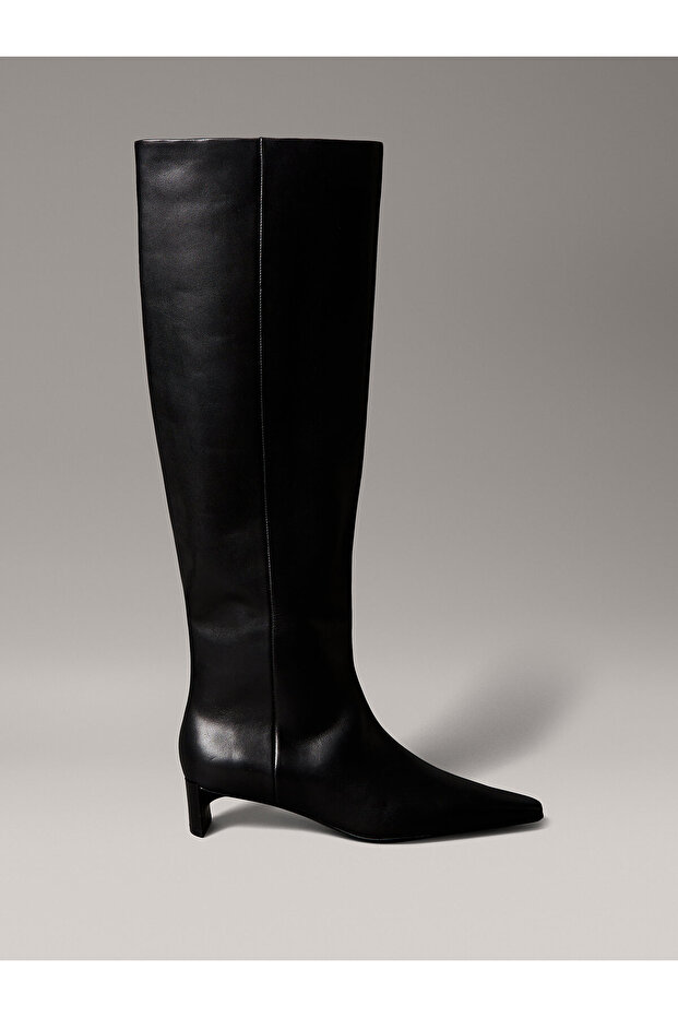 Leather Kitten Heel Knee Boots - 1