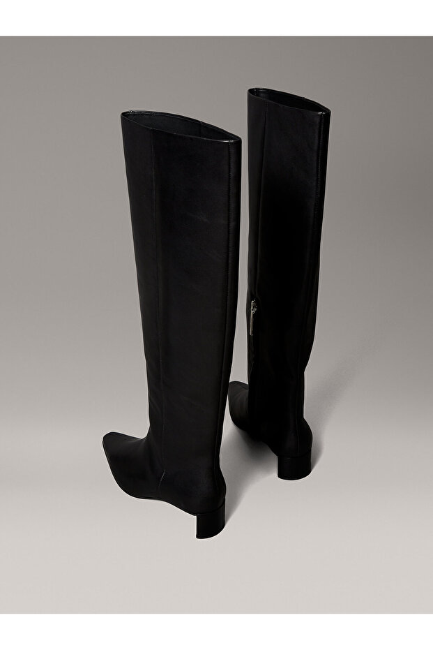 Leather Kitten Heel Knee Boots - 3