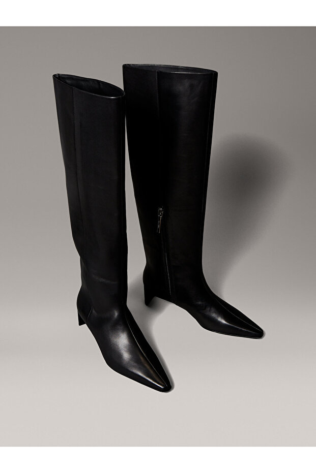 Leather Kitten Heel Knee Boots - 2