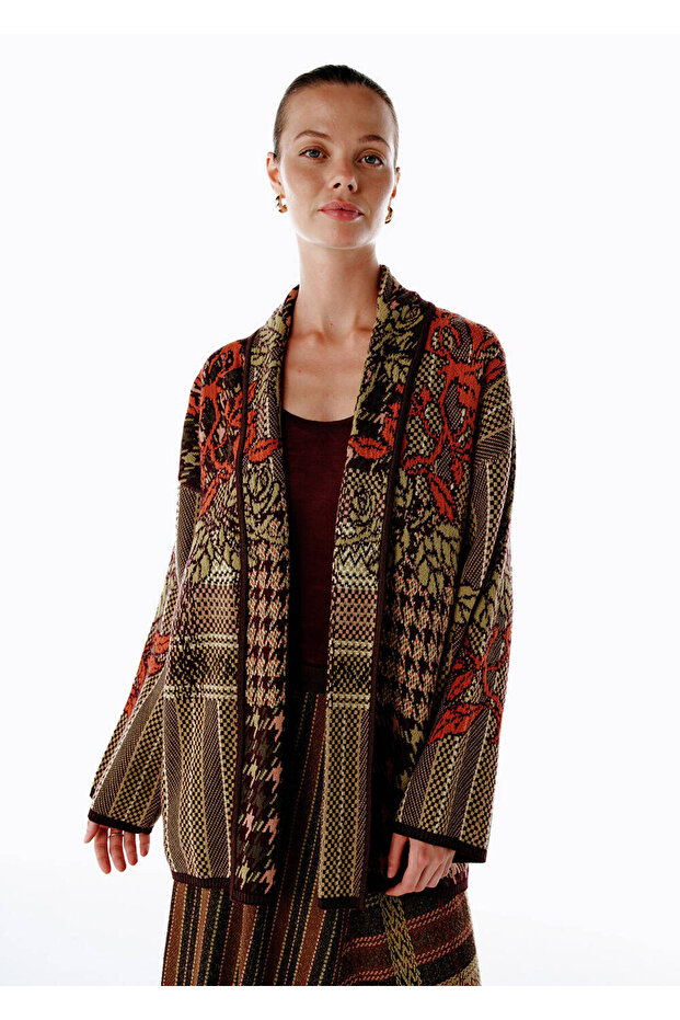 Patchwork Desenli Triko Hırka - 1