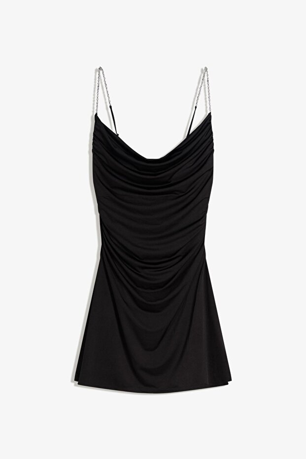 Zincir askılı drapeli elbise - 2