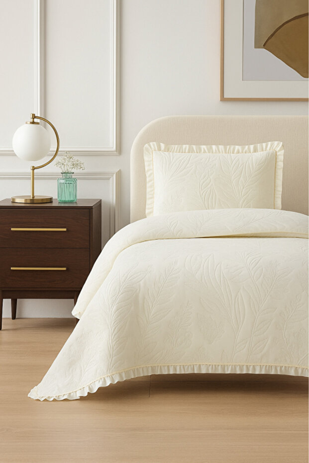 Madrid Fiber Filled Single Size 180X240 cm Bedspread Cream