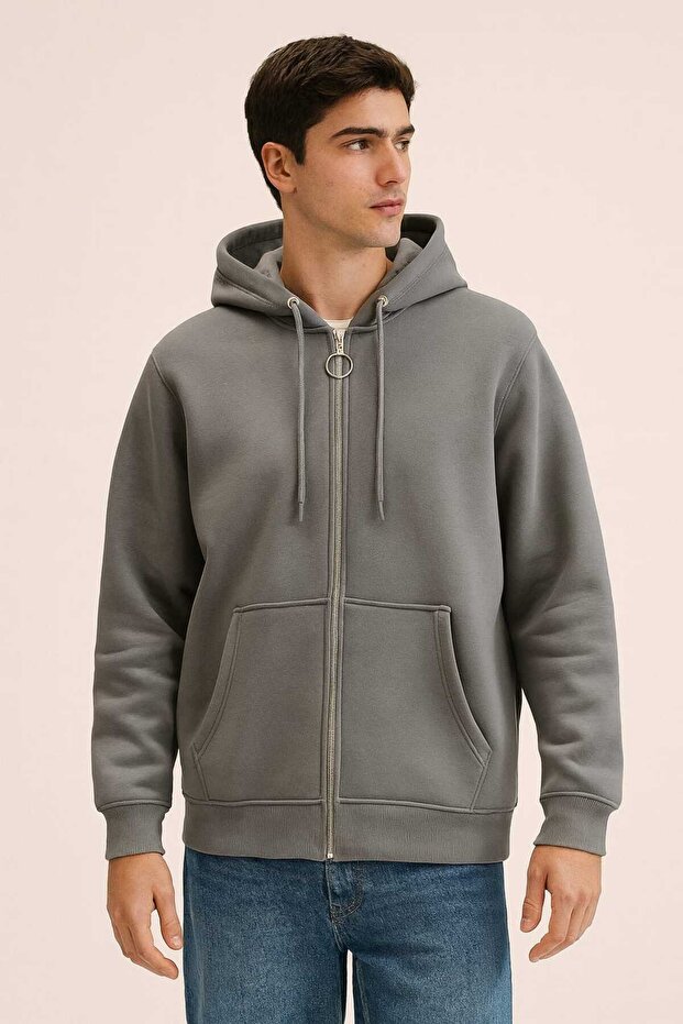 سترة ذات لون واحد بغطاء للرأس وثلاثة خيوط للجنسين - 2