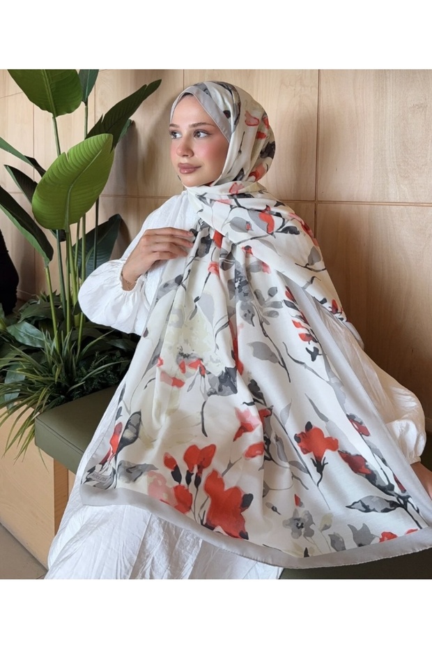 Mineleşarp Autumn Color Tones Soft Pattern Transition Cotton Shawl - 2