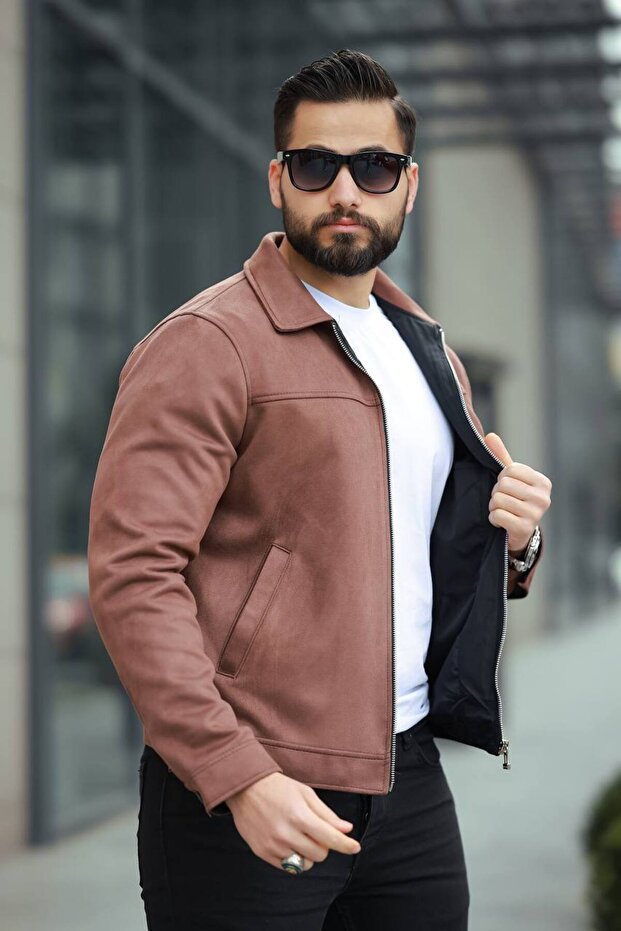 سترة أساسية مريحة من جلد الغزال بياقة بولو - 2