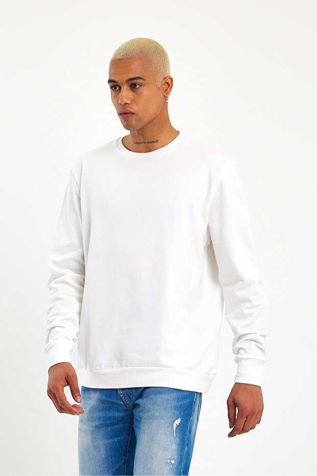 Süperlife Men's Gray Crew Neck Ribbed Regular Fit Sweatshirt Spr26Swk930