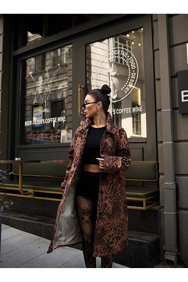 LEOPAR ASTARLI UZUN DÜĞMELİ TRENÇ - 3