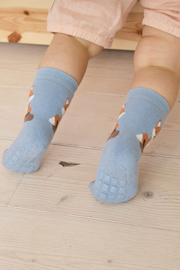 جوارب مضادة للانزلاق منقوشة على شكل ثعلب مكونة من قطعتين - 6