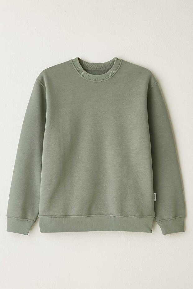 سويت شيرت رجالي كبير الحجم ذو ثلاثة خيوط بلون واحد - 2