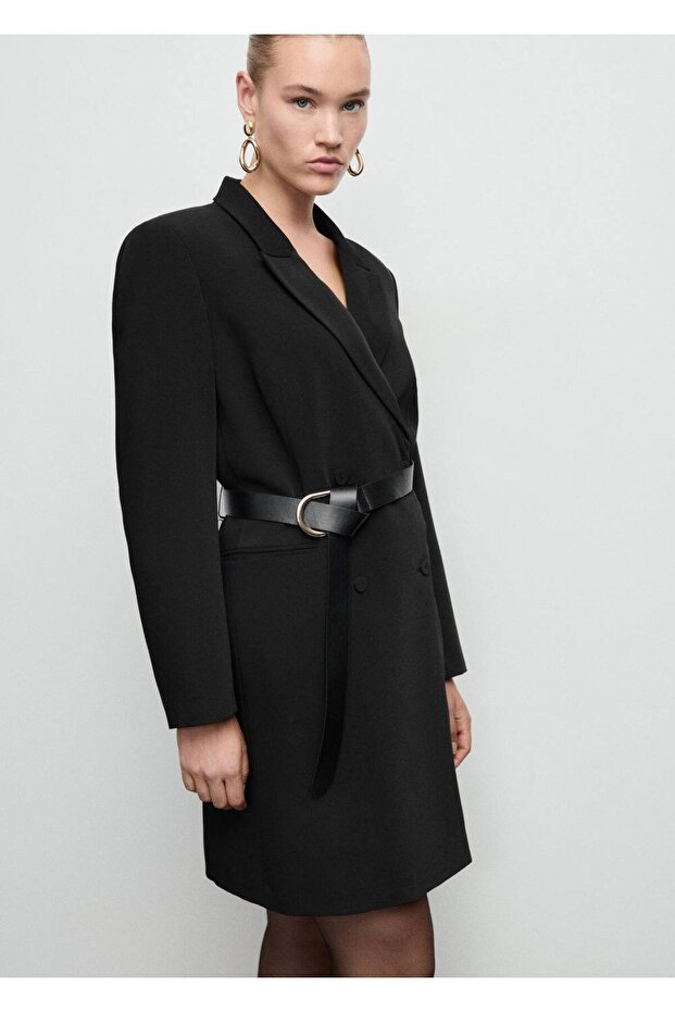 Çift düğmeli blazer tarzı elbise - 5
