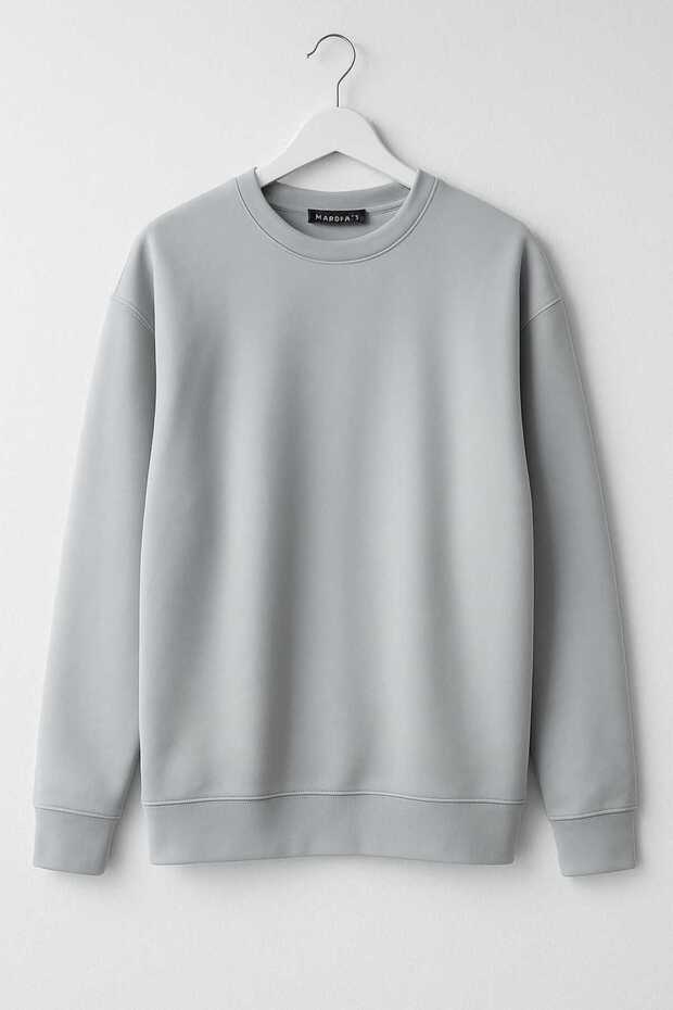 سويت شيرت رجالي كبير الحجم ذو ثلاثة خيوط بلون واحد - 2