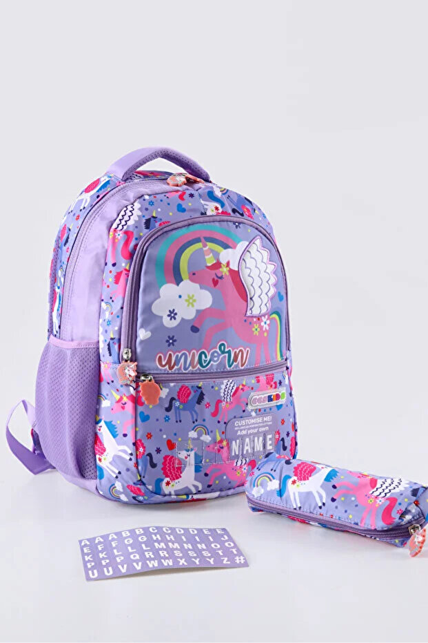 Kız Çocuk Unicorn Kalemlikli İlkokul Sırt Çantası 2'li Set - 1