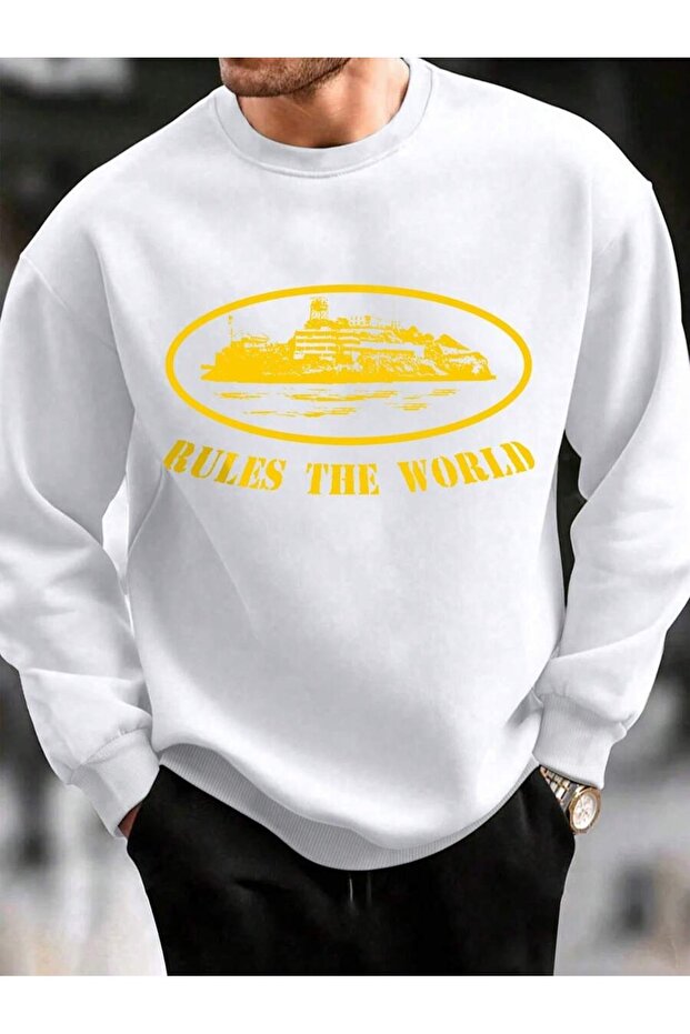 سويت شيرت رجالي كبير الحجم مطبوع عليه Rules The World