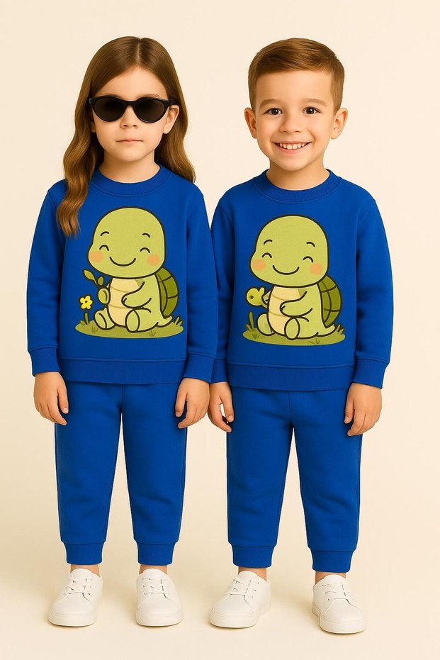 Single-Item Children's Crew Neck Turtle Printed, Sweat Fabric 3 4 5 6 7 8 9 10 11 12 Years Old