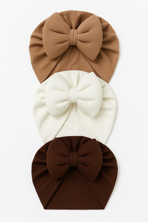 3-Piece Bowknot Lycra Baby Bonnet Set – Flexible and Soft Construction for Ages 3-18 Months