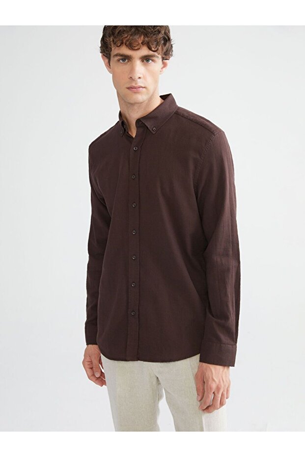 Regular Fit Long Sleeve Poplin Men's Shirt