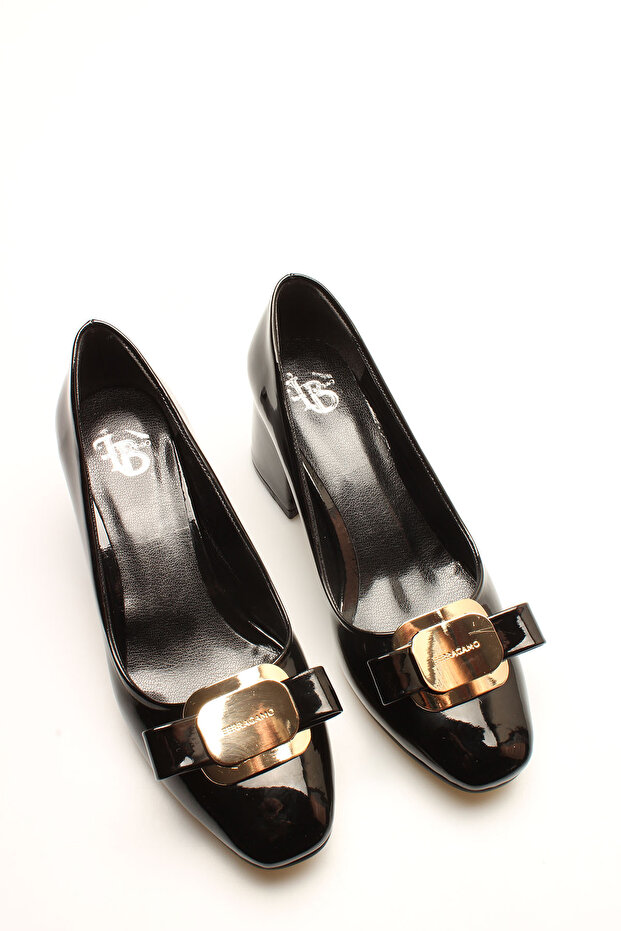 Black Patent Buckled Women's Heeled Shoes