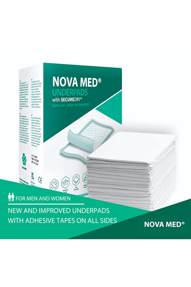 Nova Med Incontinence Bed Pads with Self Adhesive Tape 60 x 90cm Underpads, Bed Protectors