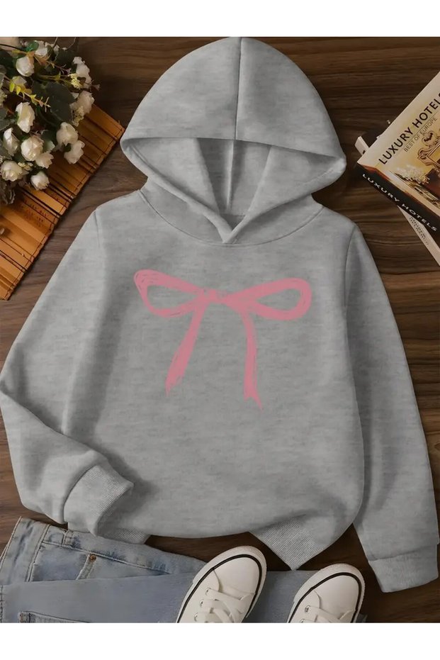 Ribbon Printed Hooded Sweatshirt