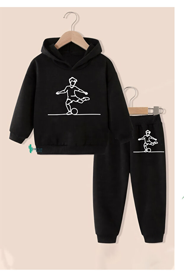 Hooded Sweatshirt Children's Bottom Top Set 3 Thread Cotton Football