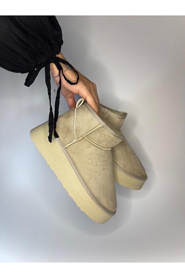 Kadın Süet İçi Kürklü Yüksek Kalın Taban Kışlık Bot & Bootie - 1