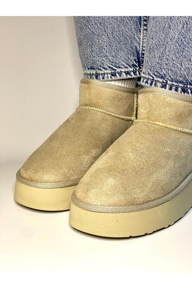 Kadın Süet İçi Kürklü Yüksek Kalın Taban Kışlık Bot & Bootie - 3