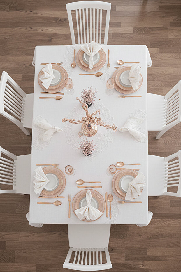 Fransız Güpürlü Masa Örtüsü Seti 26 Parça – Keten Dokulu Polyester, 160x220 cm - 2