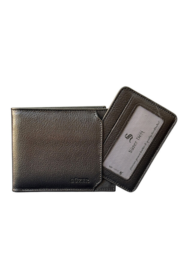 Detachable Card Holder Horizontal Classic Model Genuine Leather Men's Wallet Black