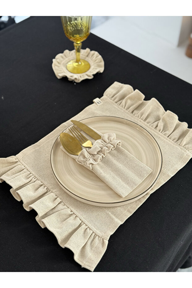 Natural Linen Two-Sided Ruffled Placemat / American Style Placemat 1 Piece