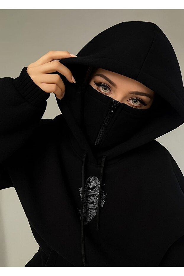 Unisex Snow Masked Ninja Sweatshirt 3-Ply Thick Oversize Large Size