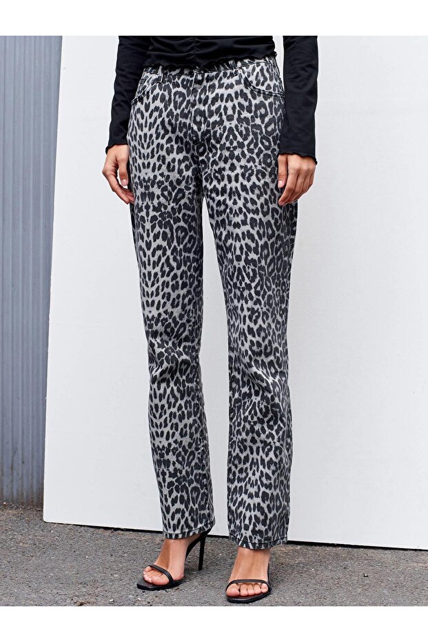Leopard Patterned Trousers 72064 Black - 5