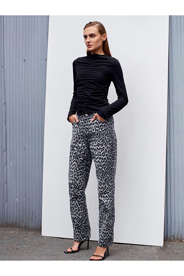 Leopard Patterned Trousers 72064 Black - 1