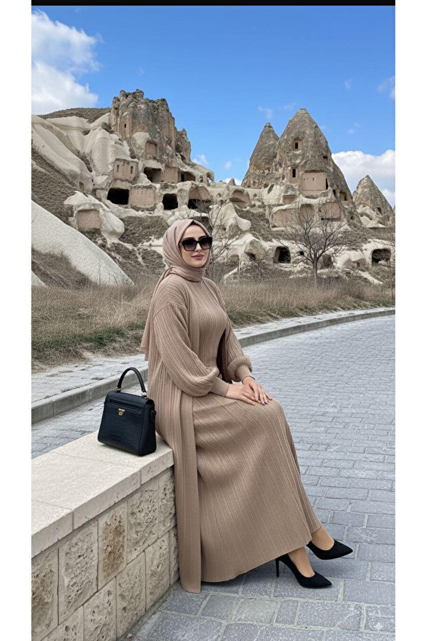 Knitwear Long Vest Suit Zero Sleeve Long Cardigan 2-Piece Suit Is Sleeveless
