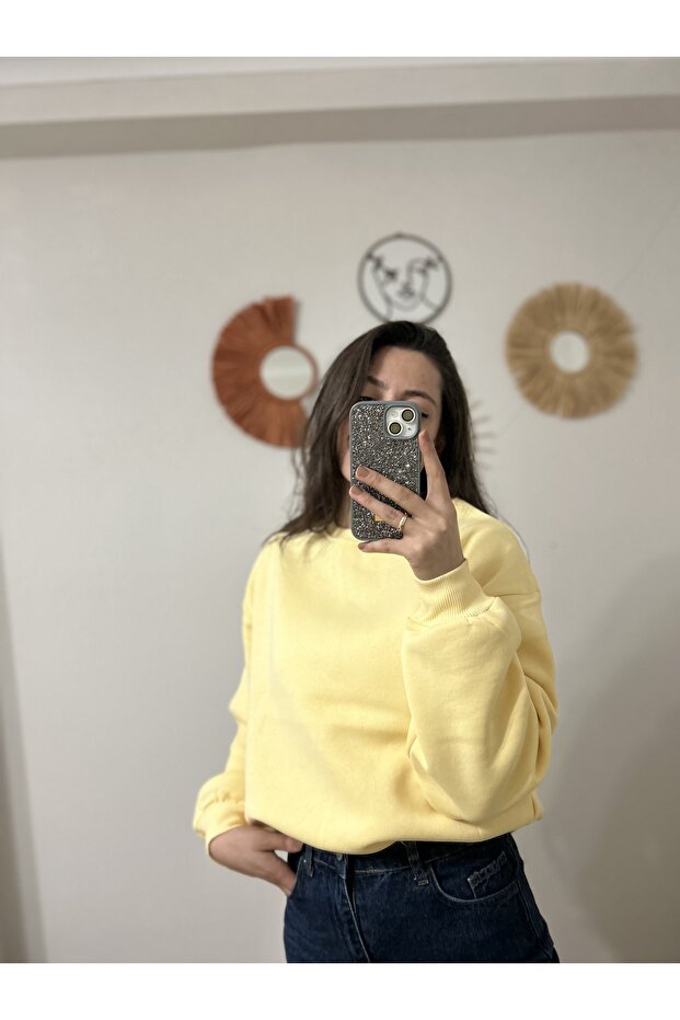 Sarı Sweatshirt 3 iplik şardonlu - 1