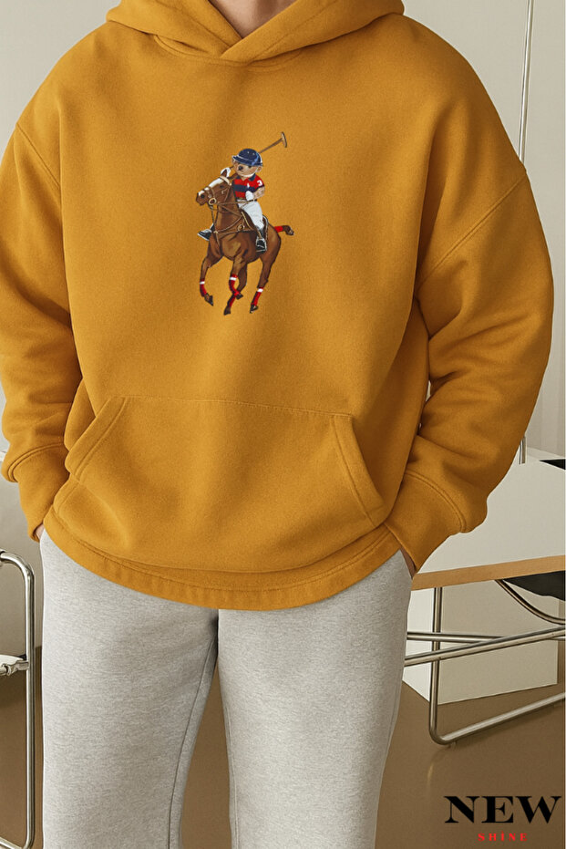 Horse Teddy Bear Printed Hooded Sweatshirt