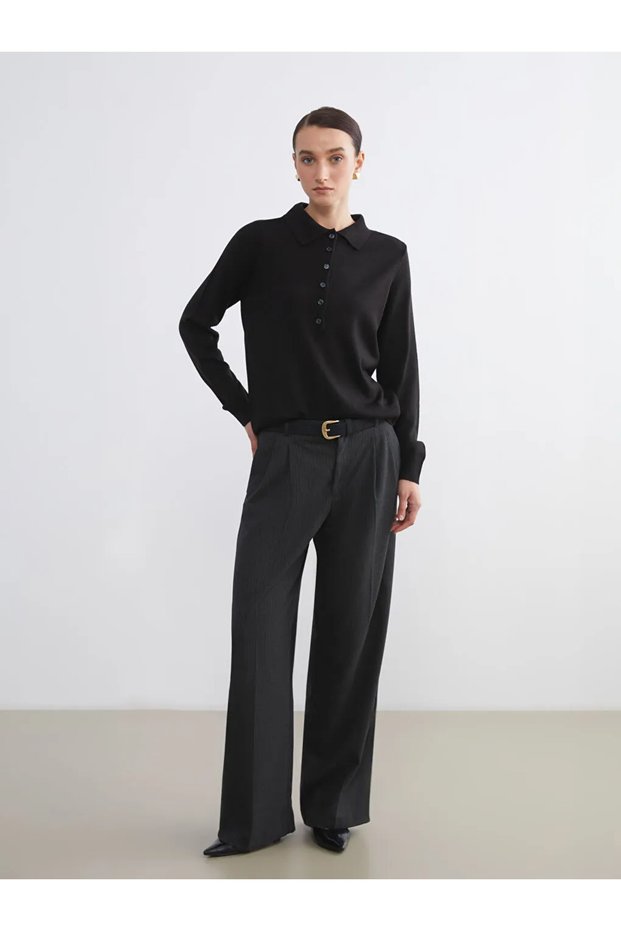 Lcw Comfort Black Polo Neck Women's Knitwear Sweater