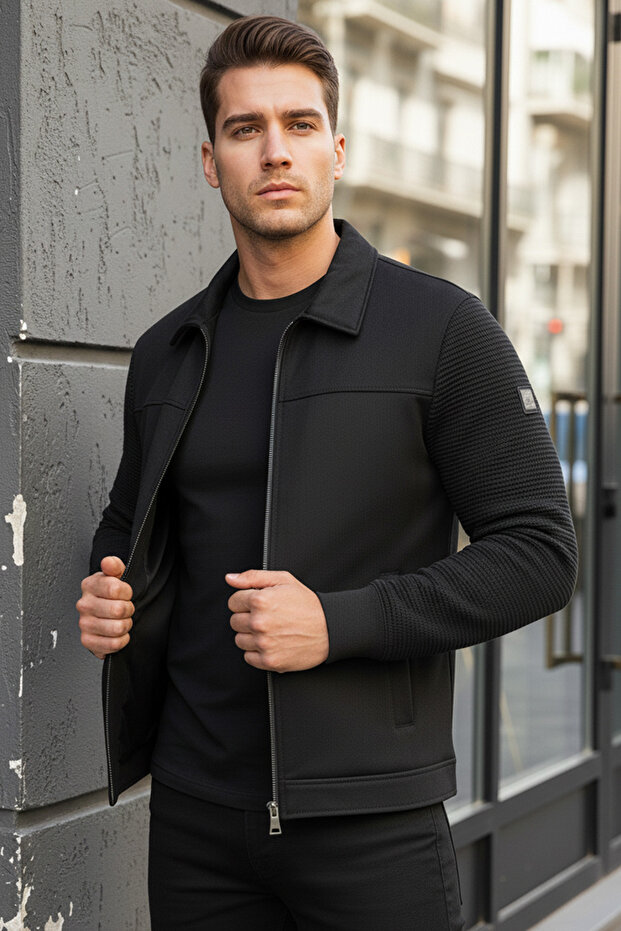 Erkek Kol Örme Süet Ceket - 3