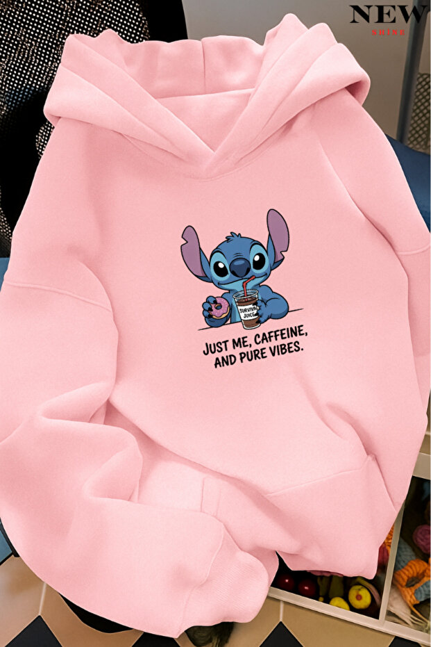 Stitch Baskılı Kapüşonlu Sweatshirt - 1
