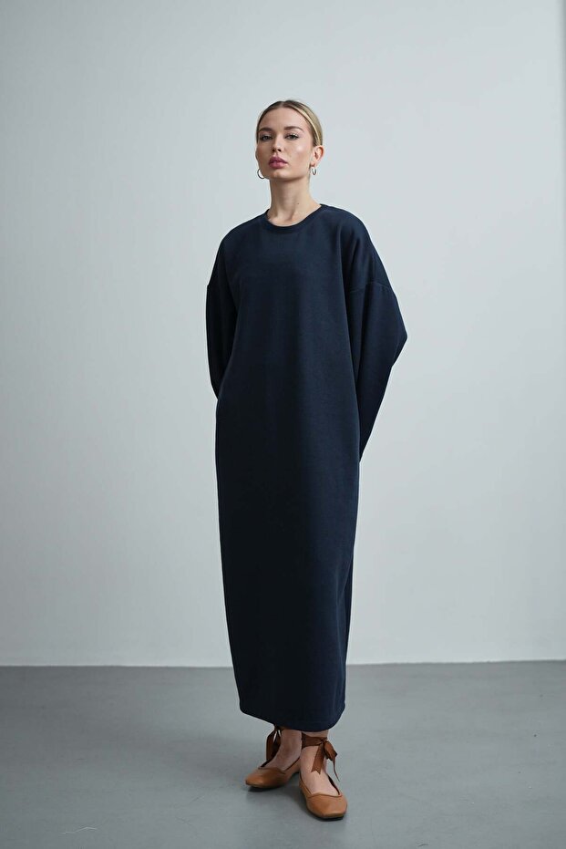 Kadın Oversize Basic Penye Elbise - 1