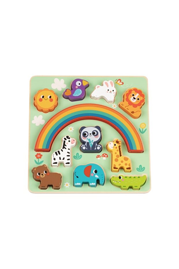 Hi Pando 2-in-1 Wooden Educational Puzzle – balancing game and shape puzzle with colorful animals - 1
