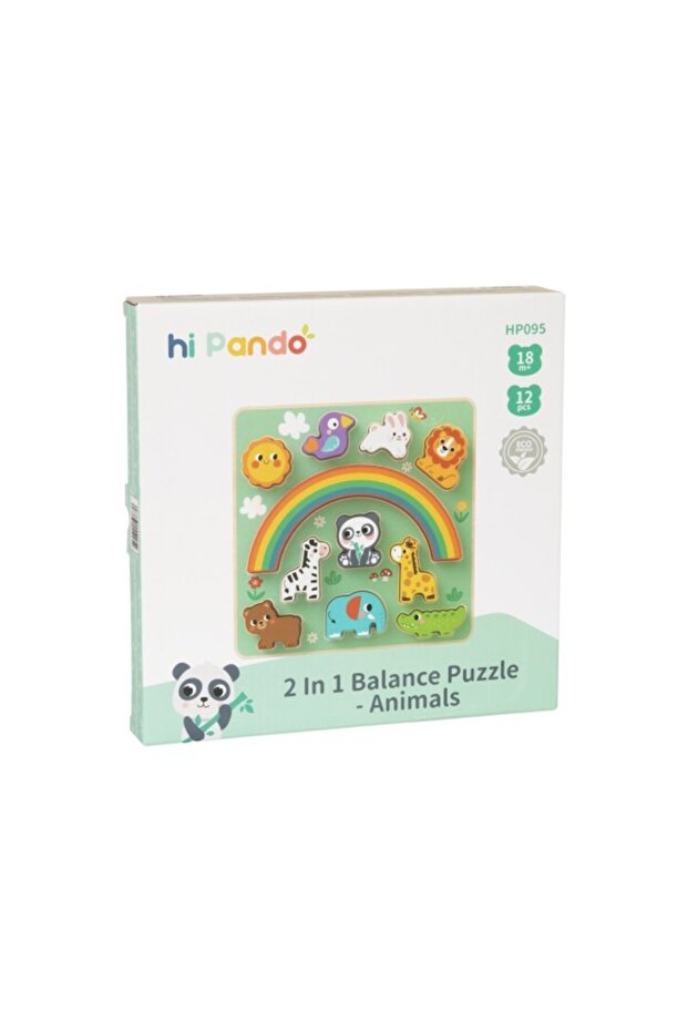 Hi Pando 2-in-1 Wooden Educational Puzzle – balancing game and shape puzzle with colorful animals - 6