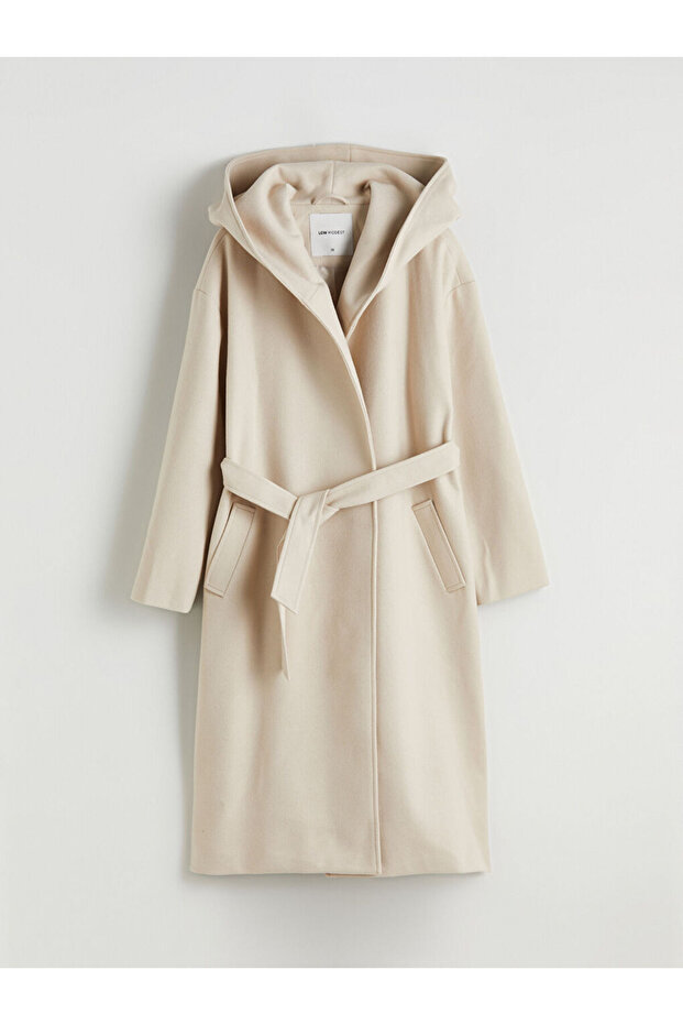 LCW ModestBej Kapüşonlu Kadın Kaşe Kaban - 1