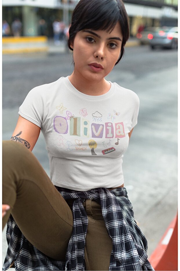 Olivia Printed Crop Top, Women's Olivia Rodrigo Themed Crop Blouse